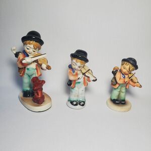 Hummel Style Japan Boy Playing Violin Porcelain Figurine Lot of 3 Pepper Shaker